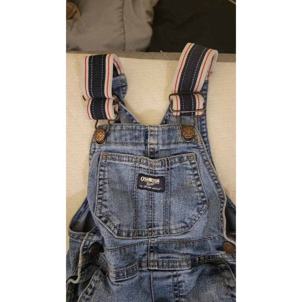 OshKosh B'gosh Toddler Denim Overalls 2T Blue Vestbak Adjustable Strap Jeans